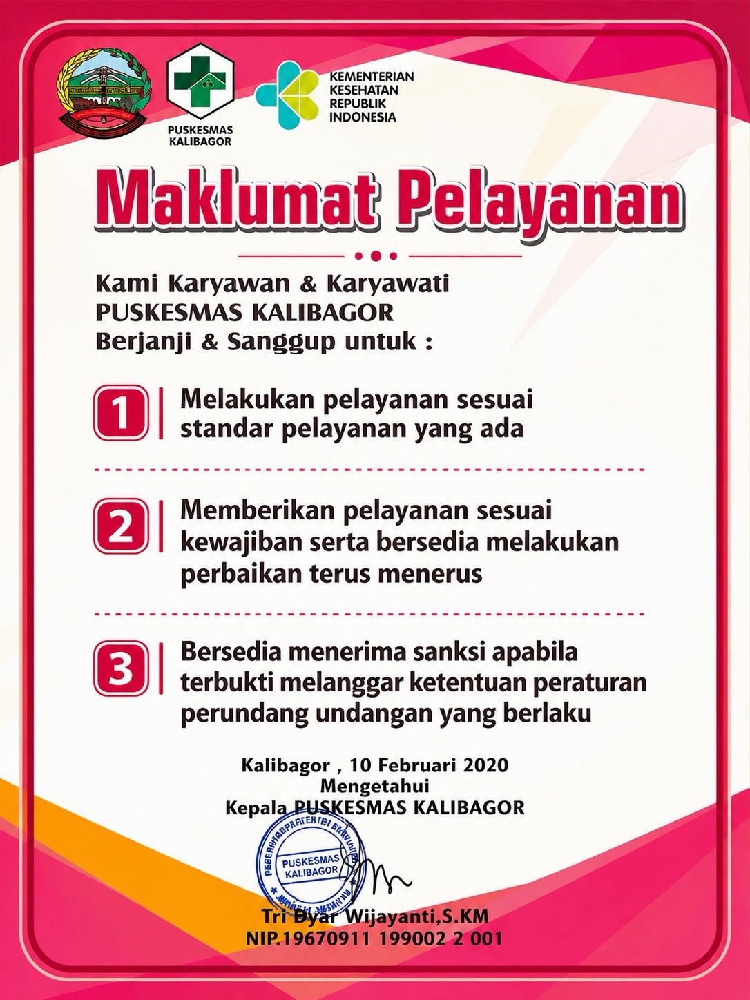 MAKLUMAT PELAYANAN KARYAWAM PUSKESMAS KALIBAGOR